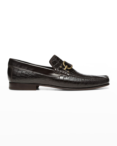Shop Donald Pliner Men's Dacio Croc-effect Leather Loafers In Brown