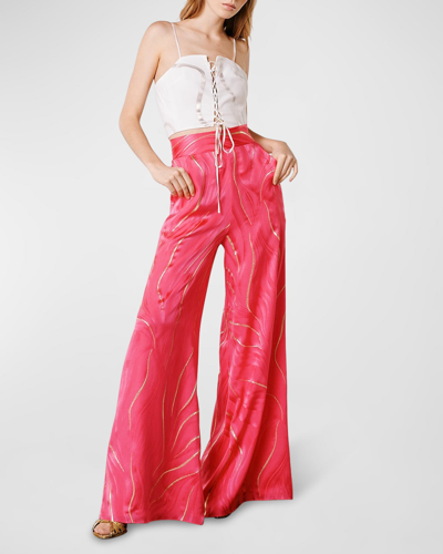 Shop Adriana Iglesias Ana Metallic Marble Silk Jacquard Wide-leg Pants In Rose And Gold