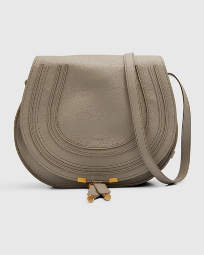 Shop Chloé Marcie Medium Crossbody Bag In Grained Leather In Cashmere Grey