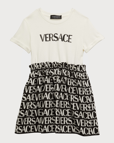Shop Versace Girl's Logo-print Combo Dress, Size In White/black