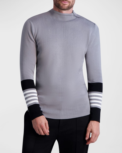 Shop Karl Lagerfeld Men's Colorblock Mock-neck Zip Sweater In Gry/blk