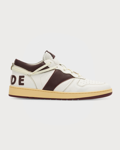Shop Rhude Men's Rhecess Bicolor Leather Low-top Sneakers In White/maroon