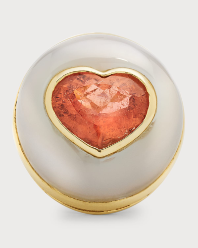 RETROUVAI LOLLI PEACH TOURMALINE HEART AND LAVENDER CHALCEDONY RING - SIZE 5 