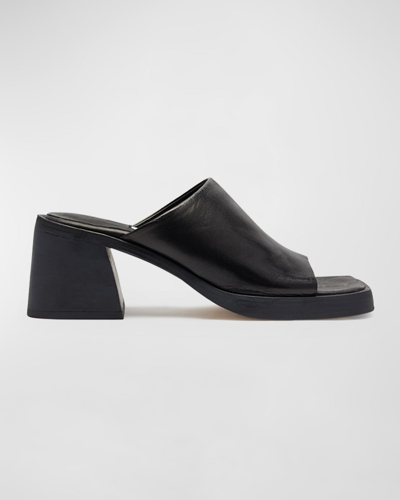 Shop Miista Kristen Lambskin Block-heel Slide Sandals In Black
