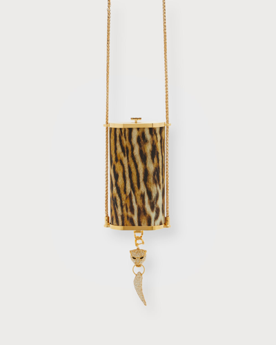 Shop Roberto Cavalli Dea Tiger-print Chain Shoulder Bag In Oro