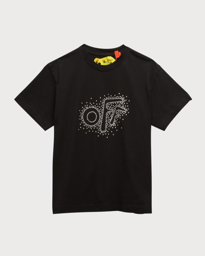 Shop Off-white Girl's Crystal Embellished Logo-print T-shirt In Black Crystals