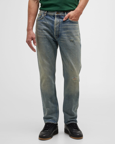 Shop Saint Laurent Men's Distressed Relaxed-fit Jeans In Blue