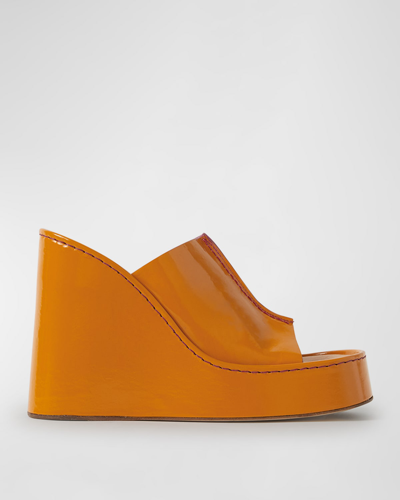 Shop Miista Rhea Leather Platform Wedge Sandals In Orange