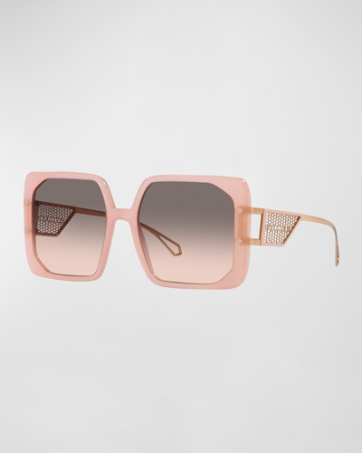 Shop Bvlgari Oversized Gradient Square Acetate Sunglasses In Opal Pink