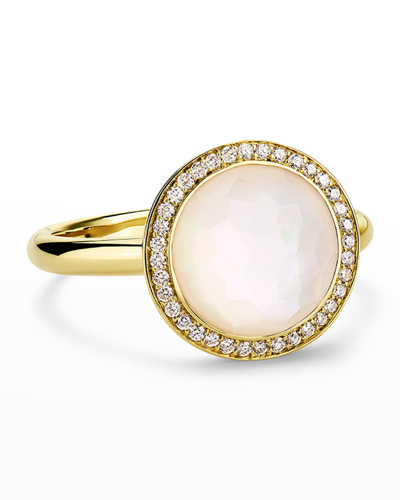 Shop Ippolita Small Ring In 18k Gold With Diamonds In Mother Of Pearl