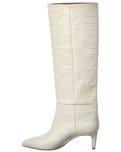 Shop Paris Texas Stiletto Croc-embossed Leather Knee-high Boot In White
