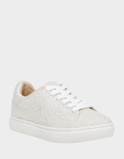Shop Betsey Johnson Sidny Embellished Sneaker In Pearl In White