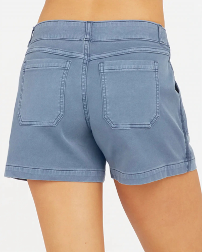 Shop Spanx Stretch Twill Shorts 4" In Slate Blue In Grey