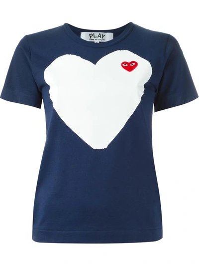 Shop Comme Des Garçons Play Heart Print T-shirt In Blue