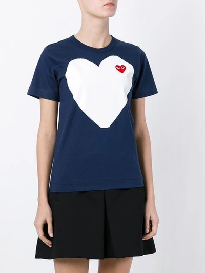 Shop Comme Des Garçons Play Heart Print T-shirt In Blue