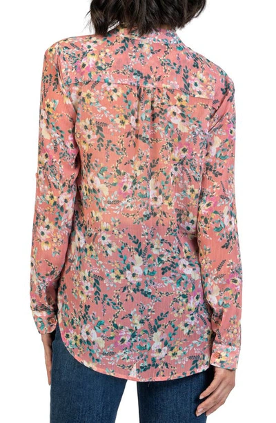 Shop Kut From The Kloth Jasmine Chiffon Button-up Shirt In Gela Blooms Light Coral