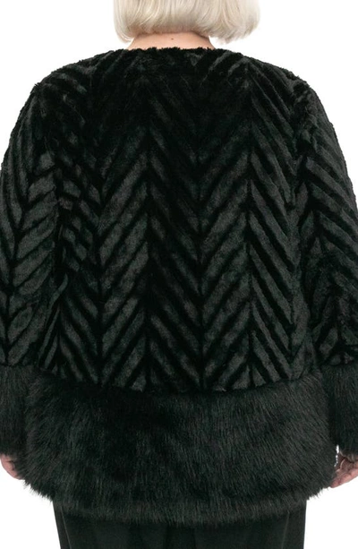 Nina Leonard Chevron Faux Fur Bolero In Black
