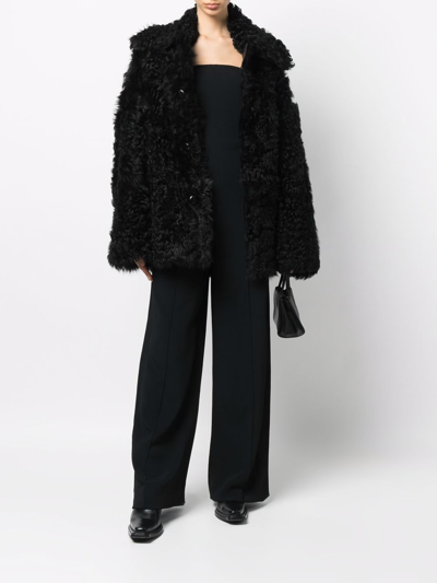 Shop Ami Alexandre Mattiussi Shearling Button-up Coat In Black