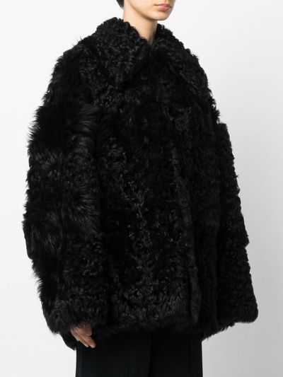 Ami Alexandre Mattiussi Shearling Button-up Coat In Black