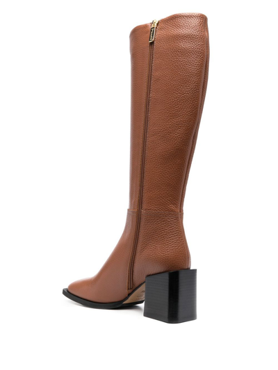 Shop Pollini 75mm Leather Knee Boots In Brown