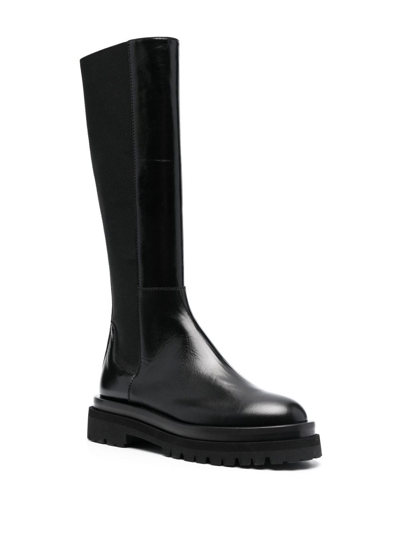 Shop Pollini Chunky Leather Boots In Black