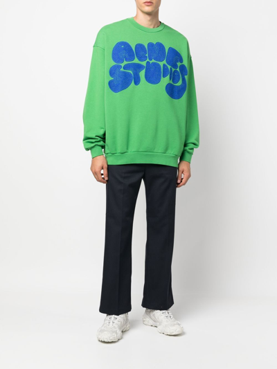 Shop Acne Studios Embroidered-logo Sweatshirt In Green
