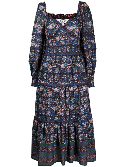 Shop Sea Noah Long-sleeve Smocked Dress In Navy