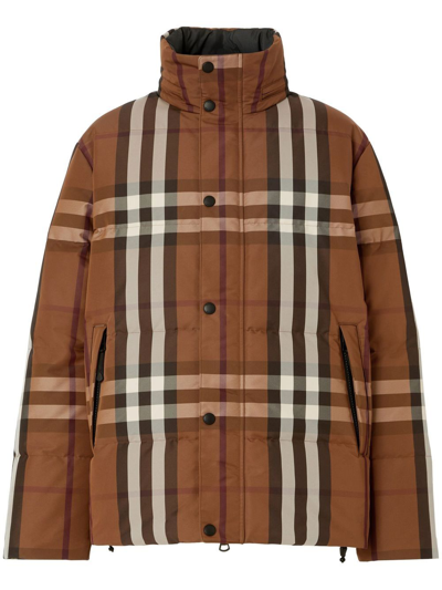 Shop Burberry Vintage Check-pattern Down Jacket In Brown