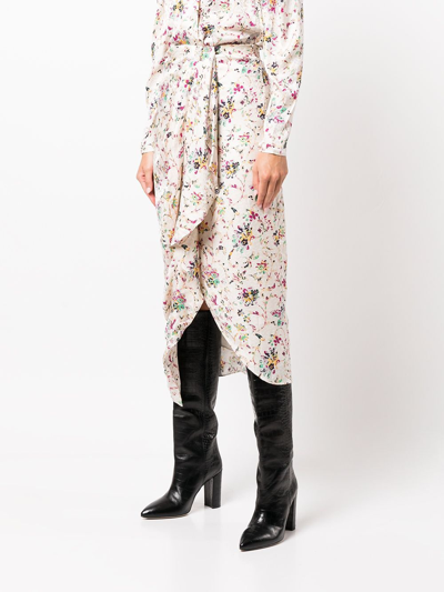 Isabel Marant Étoile Berthe Draped Floral-print Jacquard Midi Skirt In Ecru