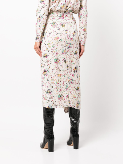Isabel Marant Étoile Berthe Draped Floral-print Jacquard Midi Skirt In Ecru