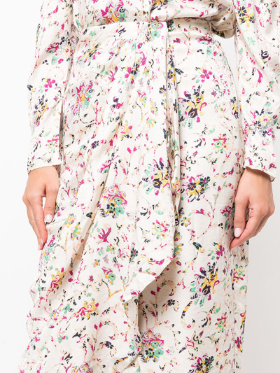 Isabel Marant Étoile Berthe Draped Floral-print Jacquard Midi Skirt In Ecru