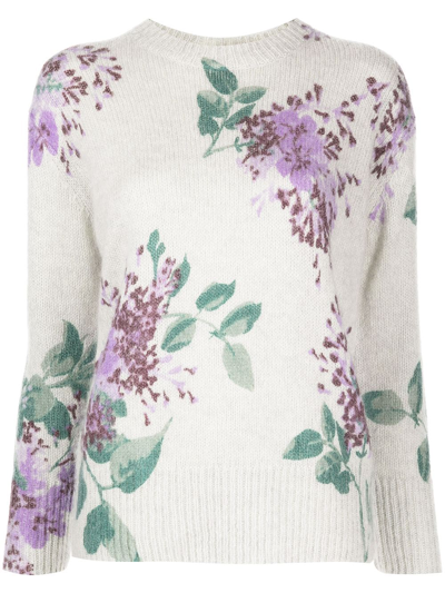 Vince Lilac Floral Print Sweater In Natural Combo | ModeSens
