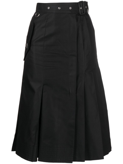 Shop Sacai Pleated Midi Skirt In Black