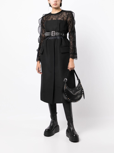 Shop Sacai Lace-trim Belted Midi Dress In Black