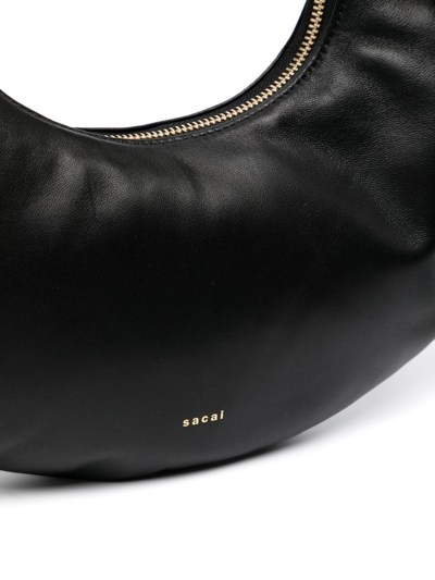 Shop Sacai Curved Leather Shoulder Bag In Black