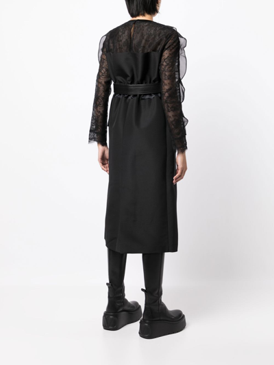 Shop Sacai Lace-trim Belted Midi Dress In Black