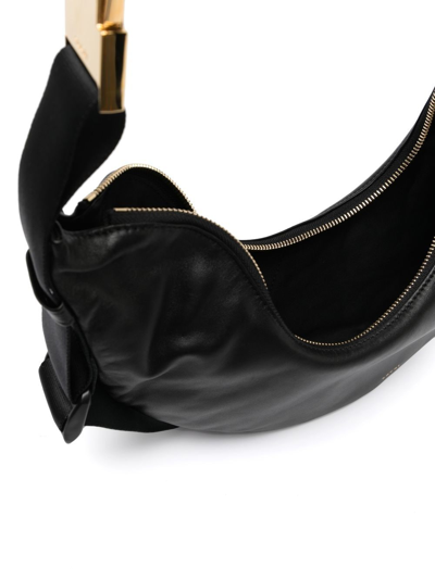 Shop Sacai Curved Leather Shoulder Bag In Black