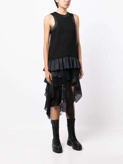 Shop Sacai Pleated Asymmetric Sleeveless Top In Black