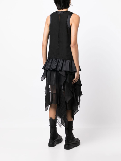 Shop Sacai Pleated Asymmetric Sleeveless Top In Black
