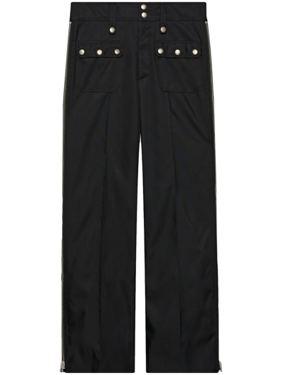 Shop Gucci Side-zips Wide-leg Canvas Trousers In Black