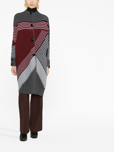 Stella Mccartney Stripe Wool Long Sweater Coat In Grey