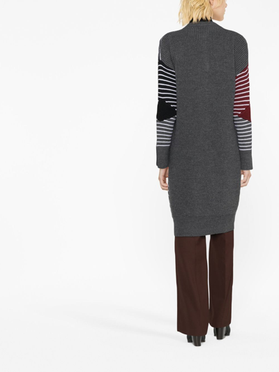 Stella Mccartney Stripe Wool Long Sweater Coat In Grey