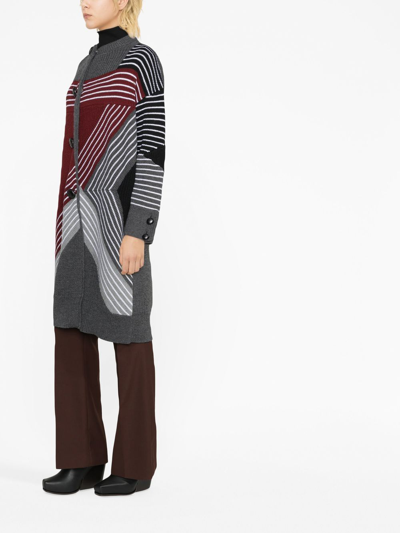 Stella Mccartney Stripe Wool Long Sweater Coat In Grey