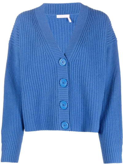 Shop See By Chloé Chunky-knit V-neck Cardigan In Blue