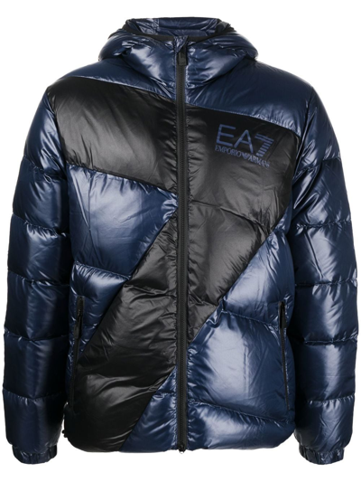 Shop Ea7 Logo-print Padded Jacket In Blue