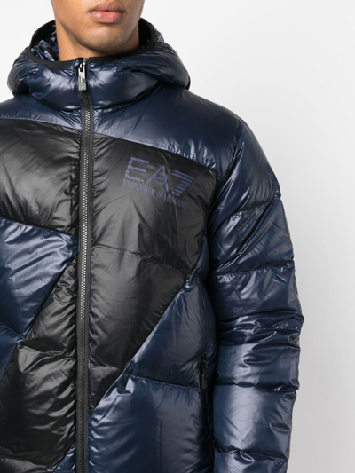 Shop Ea7 Logo-print Padded Jacket In Blue