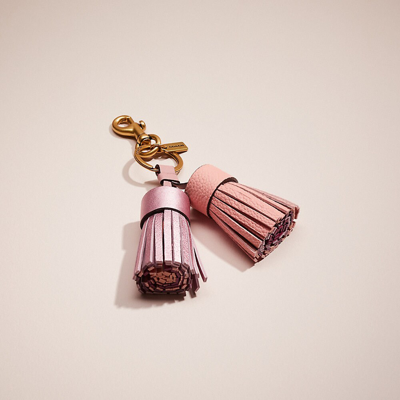 Shop Coach Remade Colorblock Tassel Bag Charm In Pink Metallic
