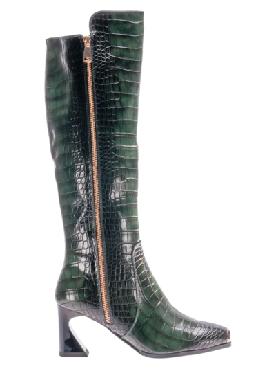 Lady Couture Women's London Crocodile Embossed Tall Boots In Olive