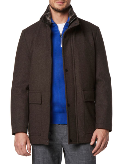 Shop Marc New York Men's Brooks Faux Fur Collar Car Coat In Hickory