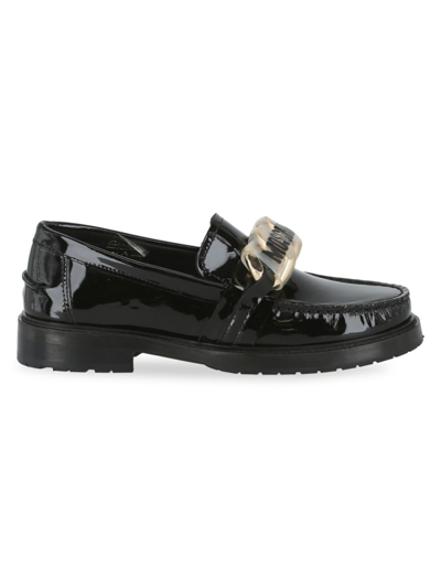 Shop Moschino Women's Chain Group Patent Leather Bit Loafers In Black
